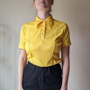 Vintage 70s Tarvi Yellow Half-Button Polyester Tennis Polo